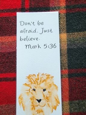 Handpainted Lion Bookmark with Scripture - Gold and Black
